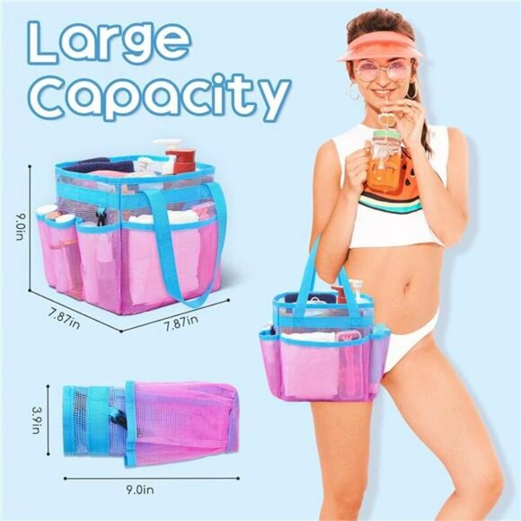 Mesh shower caddy tote bag quick dry dorm bathroom gym travel organizer pink - Picture 3 of 8